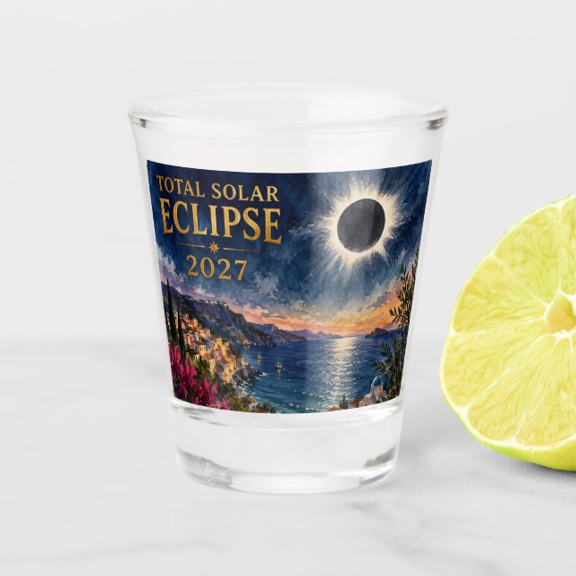 Vaso De Chupito Eclipse Total de Sol 2027 Mediterráneo  (Anverso)