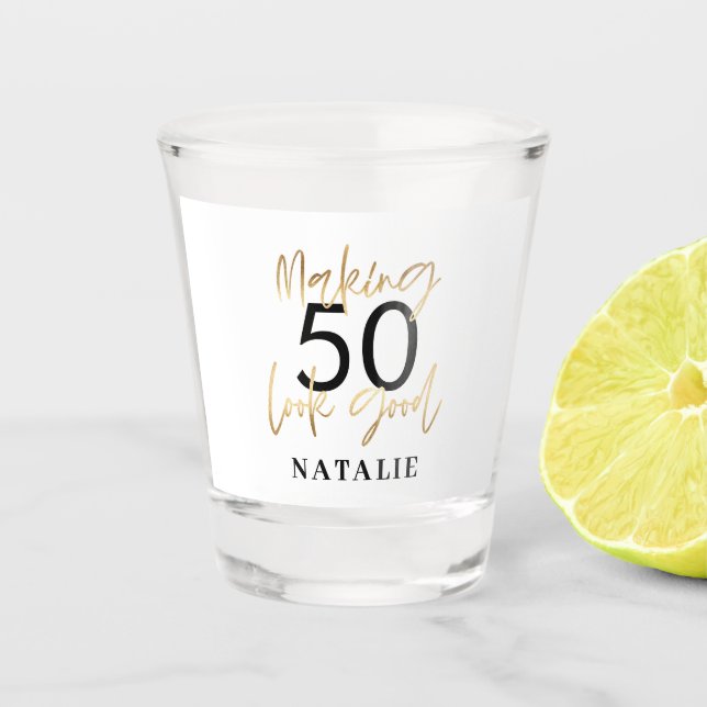 Vaso De Chupito edad editable se ve bien fiesta de cumpleaños oro (Anverso)