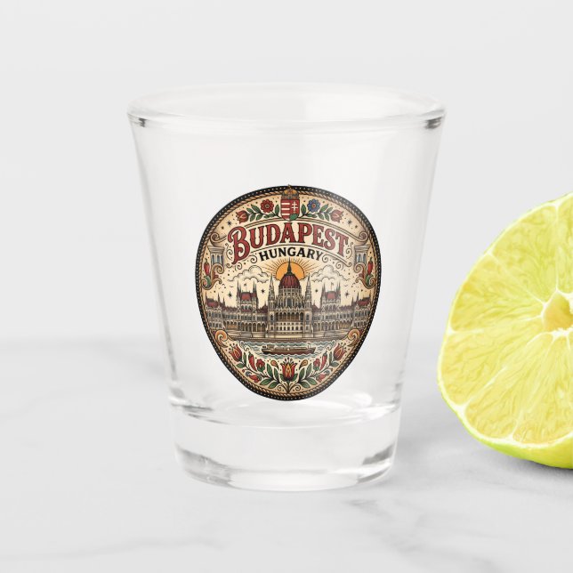 Vaso De Chupito Edificio del Parlamento de Budapest Hungría (Anverso)
