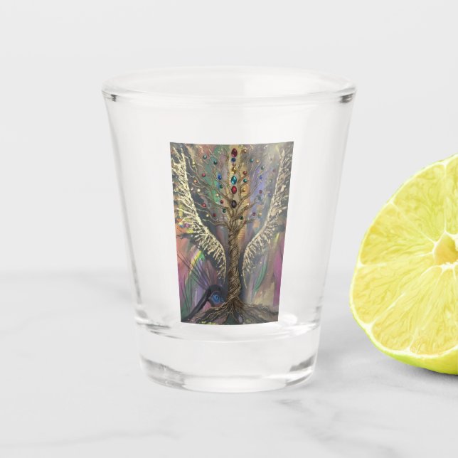 Vaso De Chupito El Árbol Divino De La Vida alas celestiales y joya (Anverso)