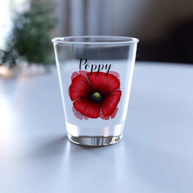 Vaso De Chupito El arte de la flor de amapola roja personalizado (A pretty poppy shot glass perfect for your name!)