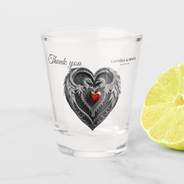 Vaso De Chupito El corazón plateado con las alas.