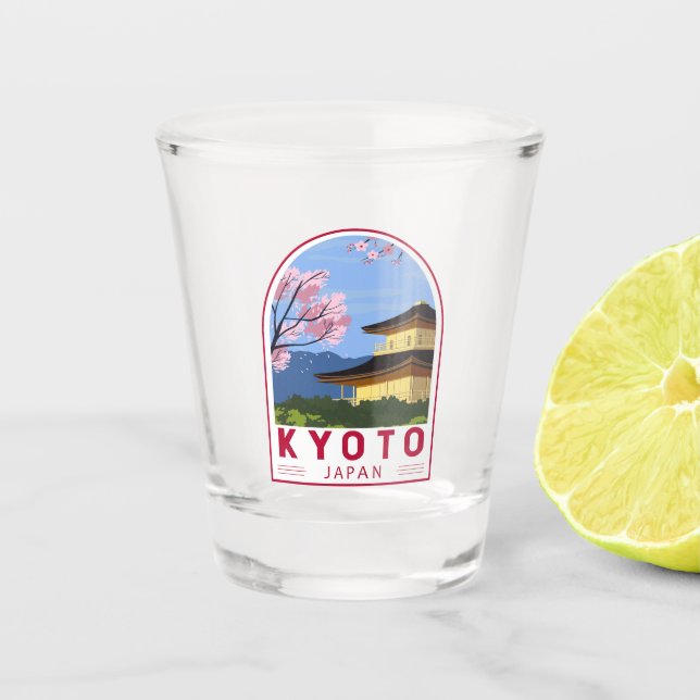 Vaso De Chupito El emblema de viajes retro de Kyoto en Japón (Anverso)
