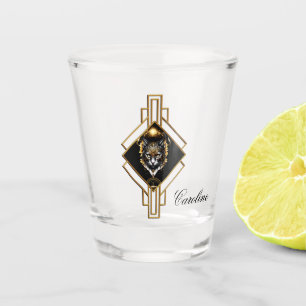 Vaso De Chupito El maravilloso gato negro dorado.
