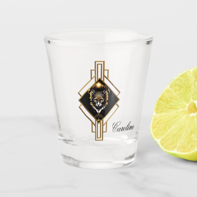 Vaso De Chupito El maravilloso gato negro dorado. (Anverso)