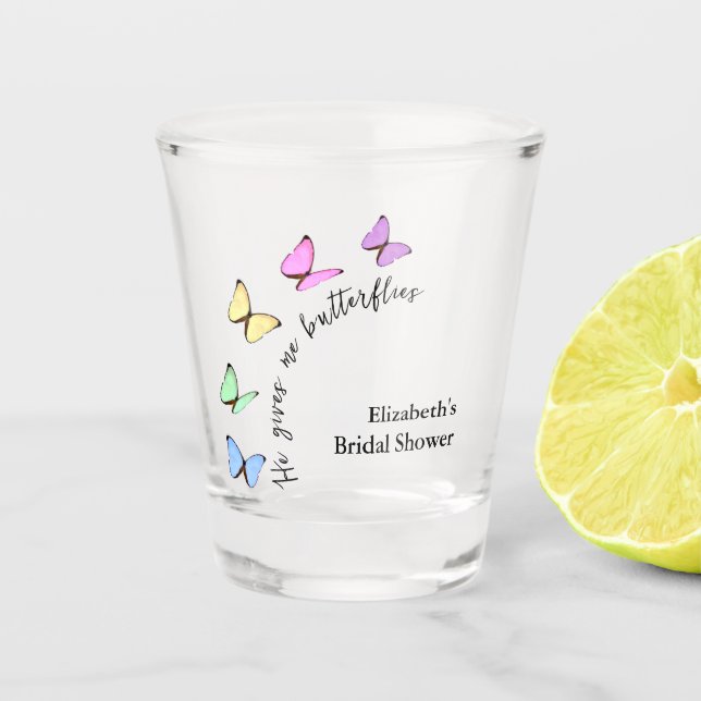 Vaso De Chupito Él Me Da Mariposas Despedida de Soltera (Anverso)
