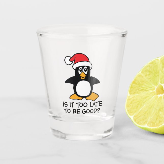 Vaso De Chupito El pingüino divertido del navidad es él demasiado (Anverso)