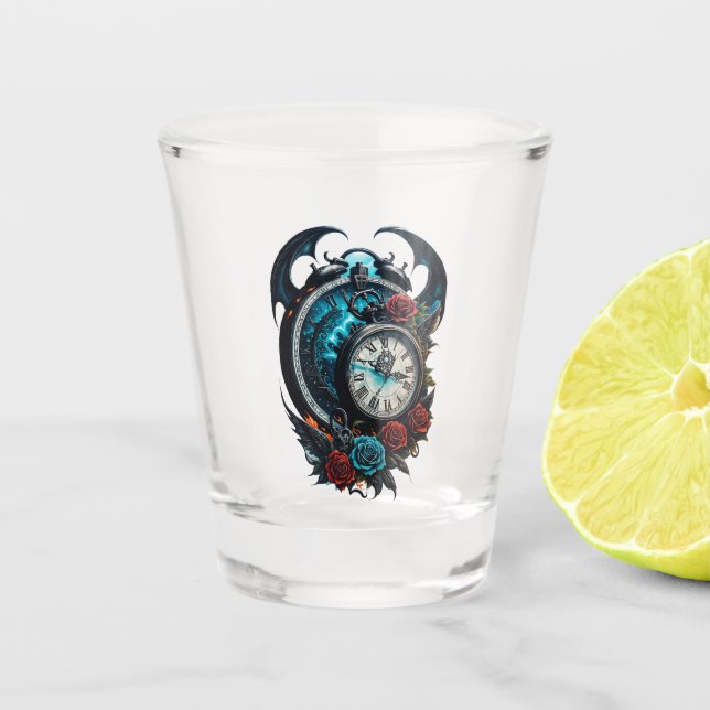 Vaso De Chupito El reloj en la niebla del infinito. (Anverso)