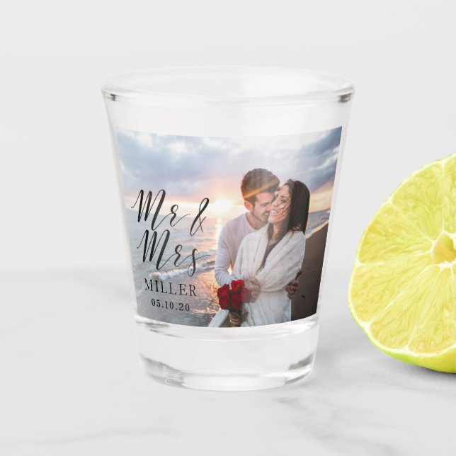 Vaso De Chupito El Sr. y la Sra. Boda Photo Personalizadas (Anverso)