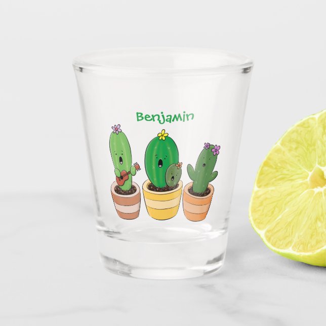 Vaso De Chupito El trío de cactus lindo canto ilustracion personal (Anverso)