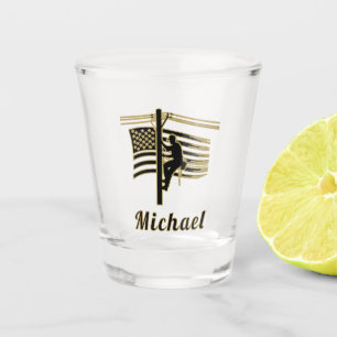 Vaso De Chupito Electricista Patriótico Monograma Bandera de EE. U