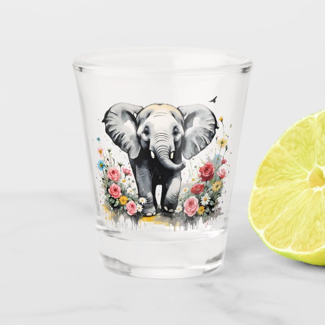 Vaso De Chupito Elefante Bebé Con Rosas (Anverso)