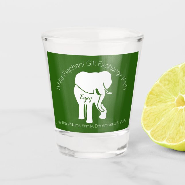 Vaso De Chupito Elefante blanco en el texto verde del (Anverso)