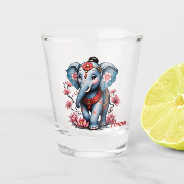 Vaso De Chupito Elefante majestuoso de estilo japonés tradicional. (Anverso)