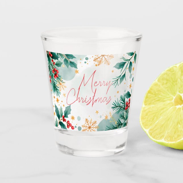 Vaso De Chupito Elegante acuarela Merry Christmas Shot Glass (Anverso)
