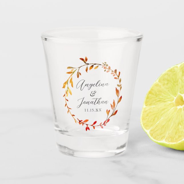 Vaso De Chupito Elegante acuarela otoño deja matrimonio personaliz (Anverso)