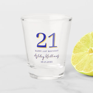 Vaso De Chupito Elegante amarillo azul moderno cumpleaños 21