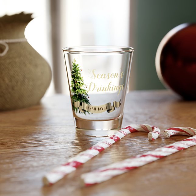 Vaso De Chupito Elegante árbol navideño de vidrio de disparo perso (A fun and festive shot glass with a Christmas tree. Just add your name!)