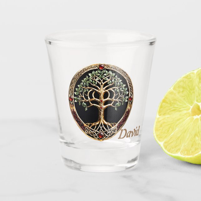 Vaso De Chupito Elegante árbol noble de la vida con nudo celta. (Anverso)