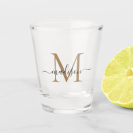 Vaso De Chupito Elegante Black Gold Monograma Script Nombre inicia