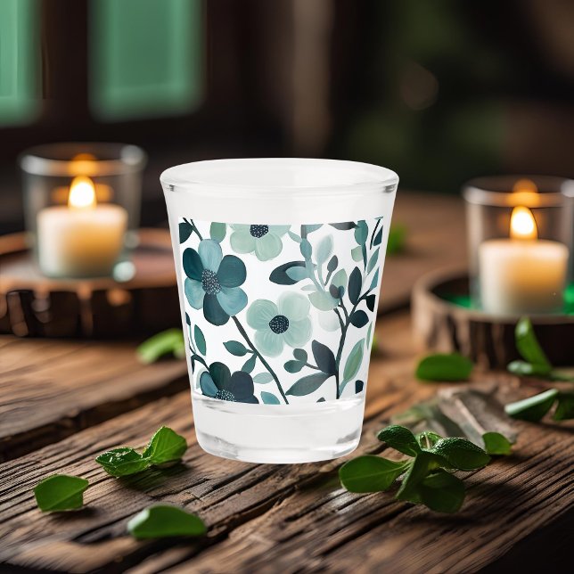 Vaso De Chupito Elegante Blue Aqua Floral Botanical Shot Glass (Subido por el creador)