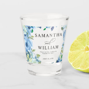 Vaso De Chupito Elegante Boda de flores azul turbio vidrio calient