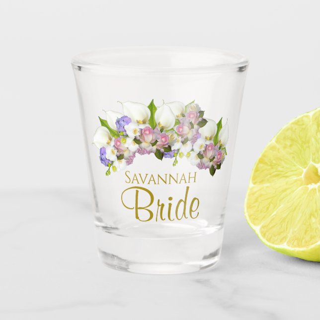 Vaso De Chupito Elegante Boda de Novia Floral de Primavera Pastel (Anverso)