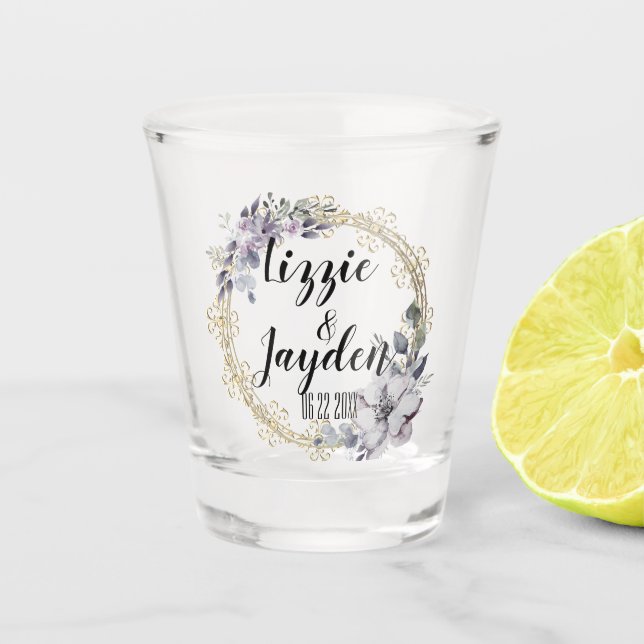 Vaso De Chupito Elegante Boda de Wreath Floral de Lavanda (Anverso)
