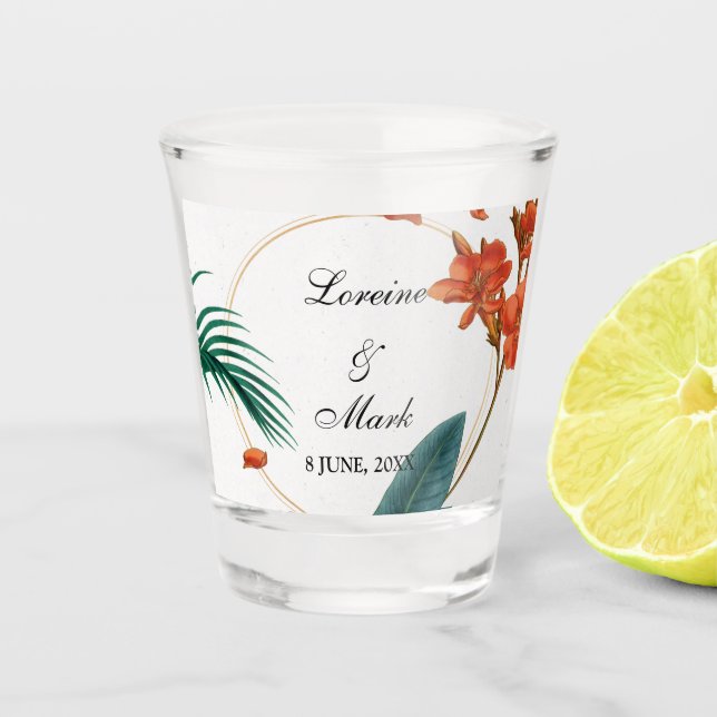 Vaso De Chupito Elegante Boda tropical floral (Anverso)