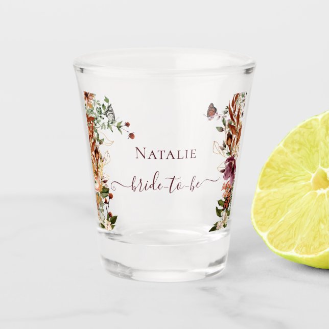 Vaso De Chupito Elegante Despedida de Soltera Floral de Otoño (Anverso)