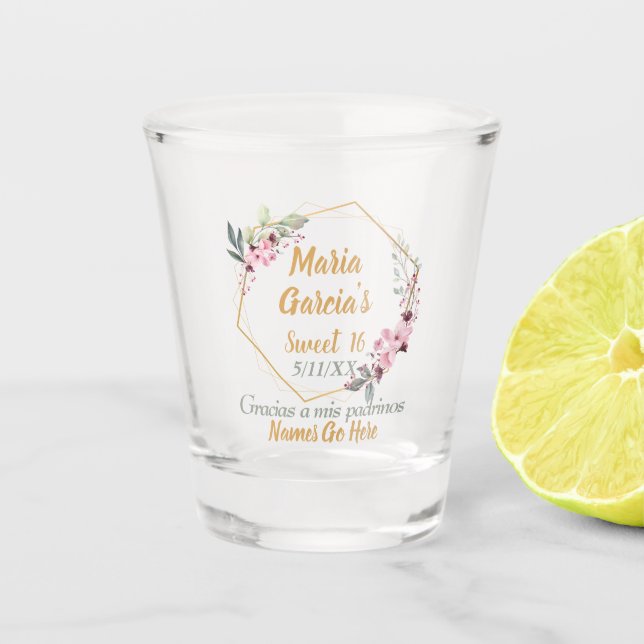 Vaso De Chupito Elegante Dulce de Cerezo Dorado 16 Personalizado (Anverso)