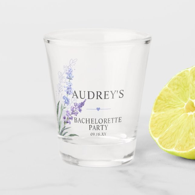 Vaso De Chupito Elegante fiesta de soltera de lavanda púrpura  (Anverso)