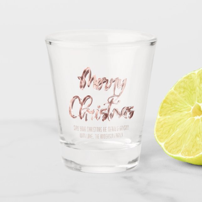 Vaso De Chupito Elegante Guión Rosa Dorado Feliz Navidad (Anverso)
