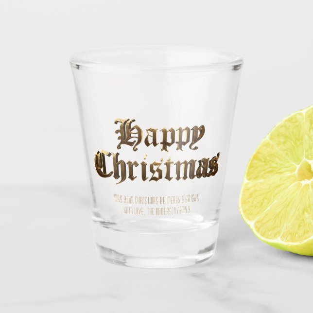 Vaso De Chupito Elegante inglés antiguo que deja Navidades felices (Anverso)