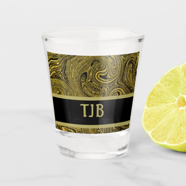 Vaso De Chupito Elegante Marbleized Black Gold Shot Glass (Anverso)