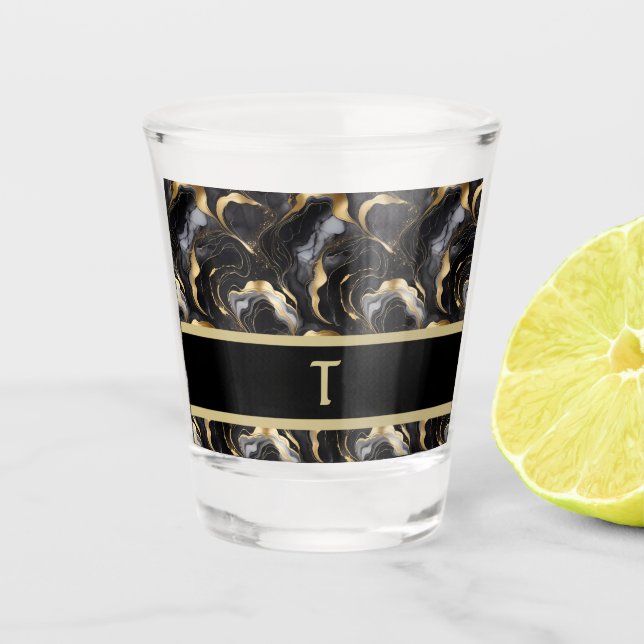 Vaso De Chupito Elegante Marbleized Black Gold Shot Glass (Anverso)