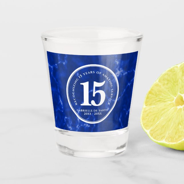 Vaso De Chupito Elegante mármol azul 15 años de trabajo aniversari (Anverso)