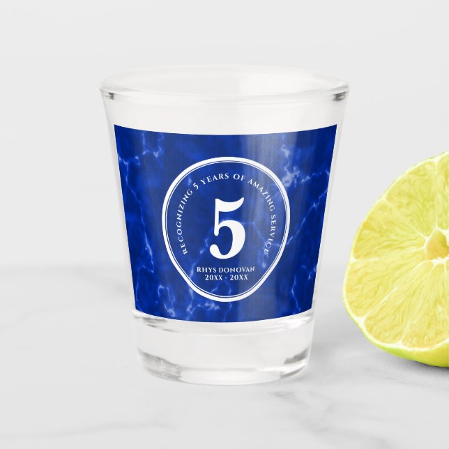 Vaso De Chupito Elegante mármol azul 5 años de trabajo aniversario (Anverso)