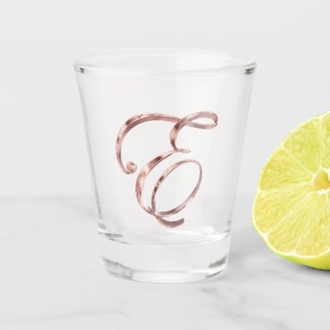 Vaso De Chupito Elegante Monograma Letra E Rosa Moda dorada (Anverso)