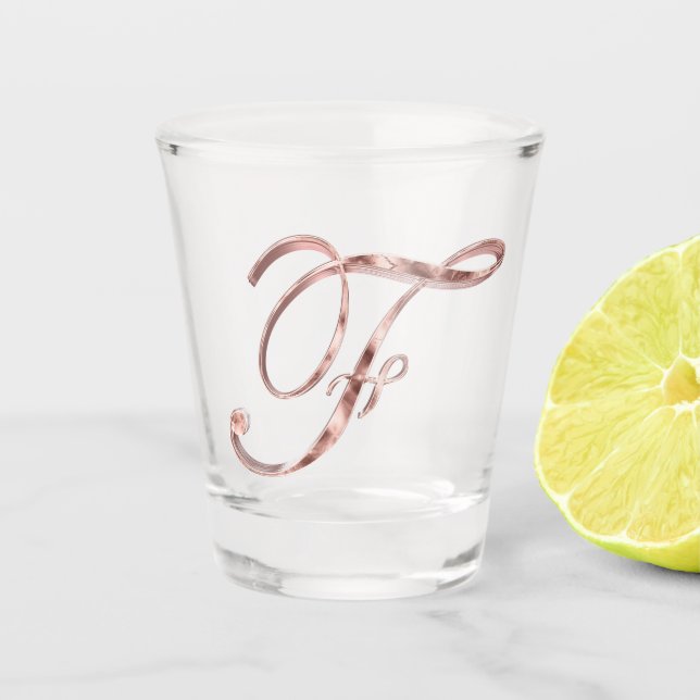 Vaso De Chupito Elegante Monograma Letra F Rosa Moda dorada (Anverso)