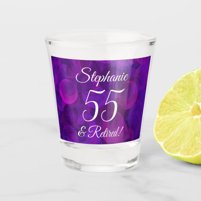 Vaso De Chupito Elegante morado 55 y retiro jubilado (Anverso)