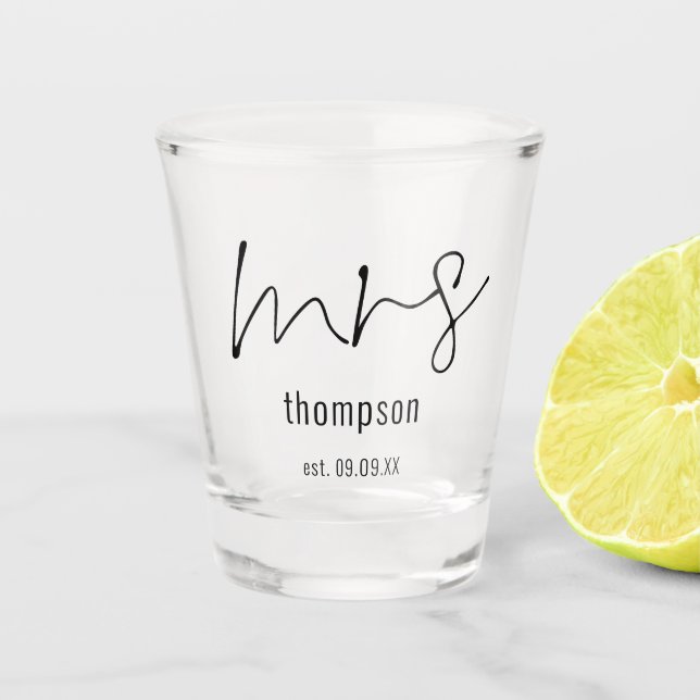 Vaso De Chupito Elegante Mrs. Name Script Bride Keepsake Gift (Anverso)