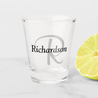 Vaso De Chupito Elegante nombre de monograma gris plateado negro