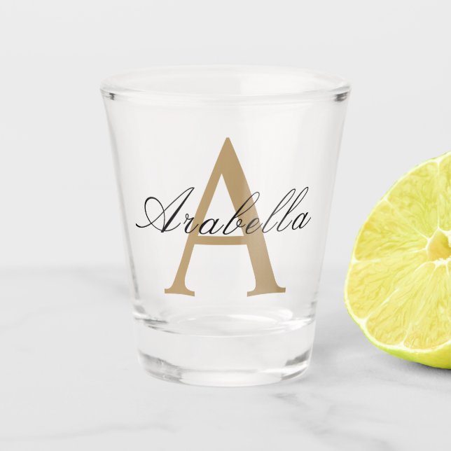 Vaso De Chupito Elegante nombre de monograma personalizado de oro  (Anverso)