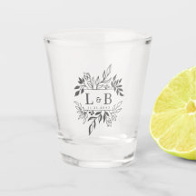 Elegante pareja de follaje Monograma Favor de matr