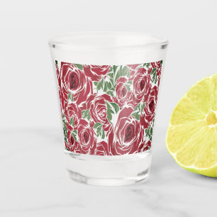 Vaso De Chupito Elegante patrón de Rosa Vintage - Floral roja y ve