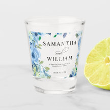 Elegante Polvoriento Blue Floral Wedding Glass