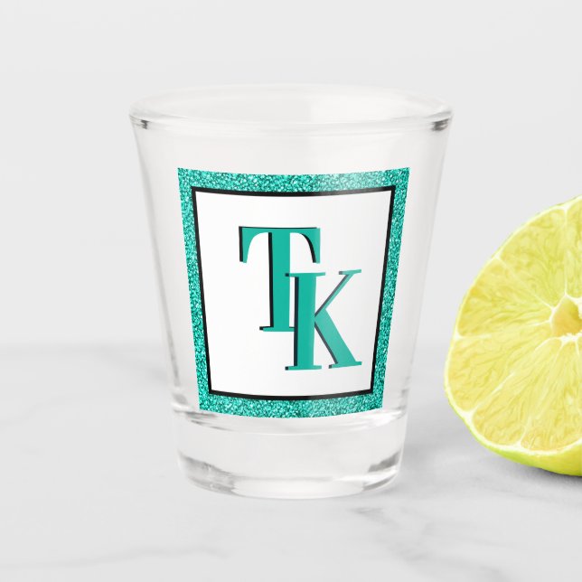 Vaso De Chupito Elegante Purpurina azul Verde azulado Glam Monogra (Anverso)