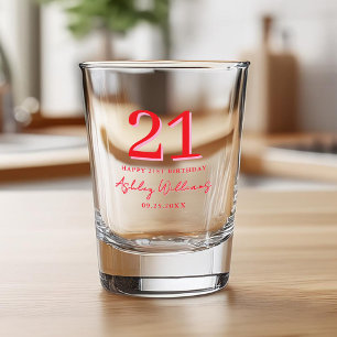 Vaso De Chupito Elegante Rojo Rojo Moderno 21 cumpleaños