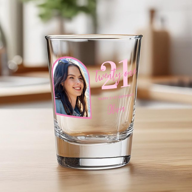 Vaso De Chupito Elegante rosado moderno cumpleaños 21 (Subido por el creador)